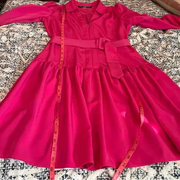 KARL LAGERFELD PARIS Belted Zip Up A Line Dress - Picture 8 of 8